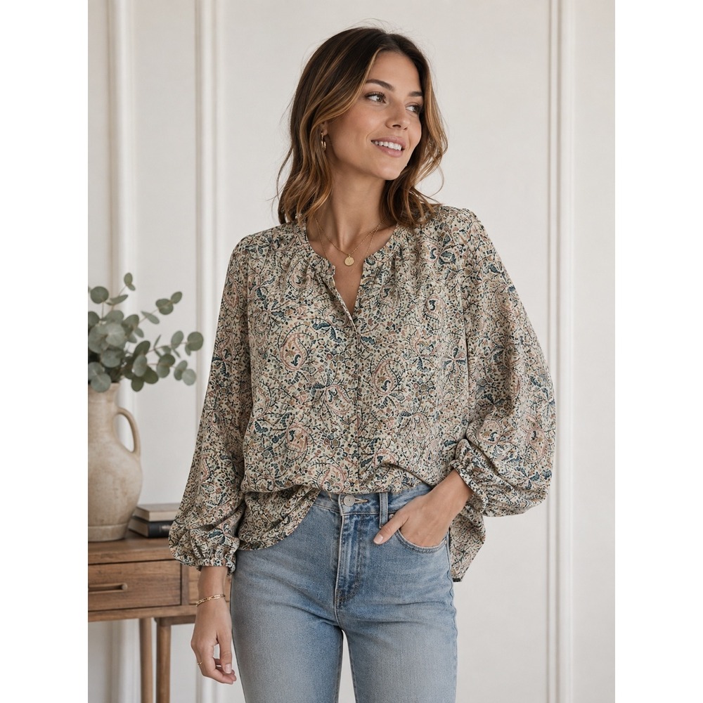 Indi & Cold San Sebastian Floral Paisley Lace Trim Blouse Womens M‎